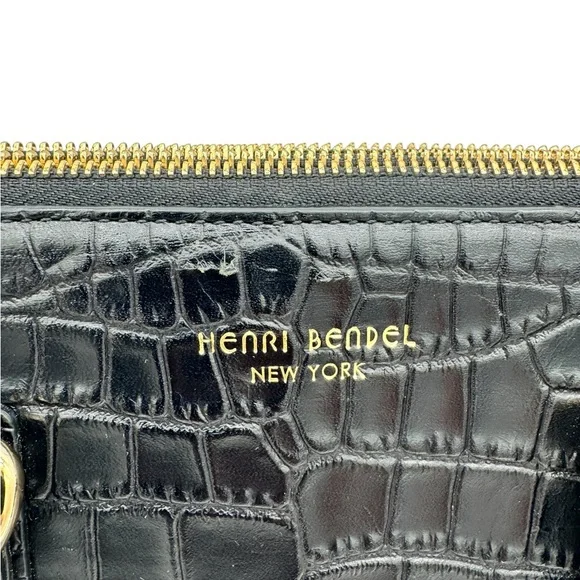 Henri Bendel Black Satchel with Croc-Embossed Leather - Picture 4 of 9